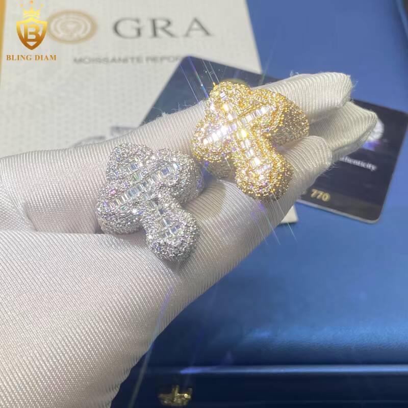 Hot Sale HipHop Cross Ring for Men 925 Sterling Silver Ring Iced Out VVS Moissanite Ring Baguette Cut Pass Diamond Test with GRA
