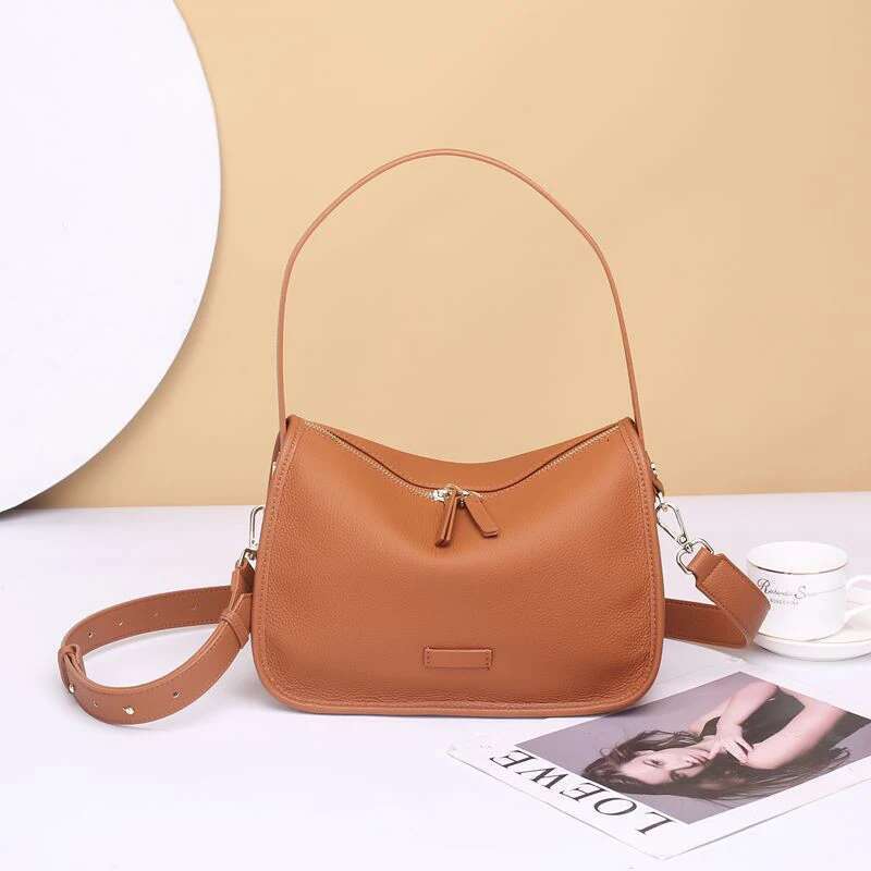 New Lady Versatile Genuine Leather Handbag Fashion Solid Color Female Single Shoulder Bags Women Commute Underarm Messenger Bag