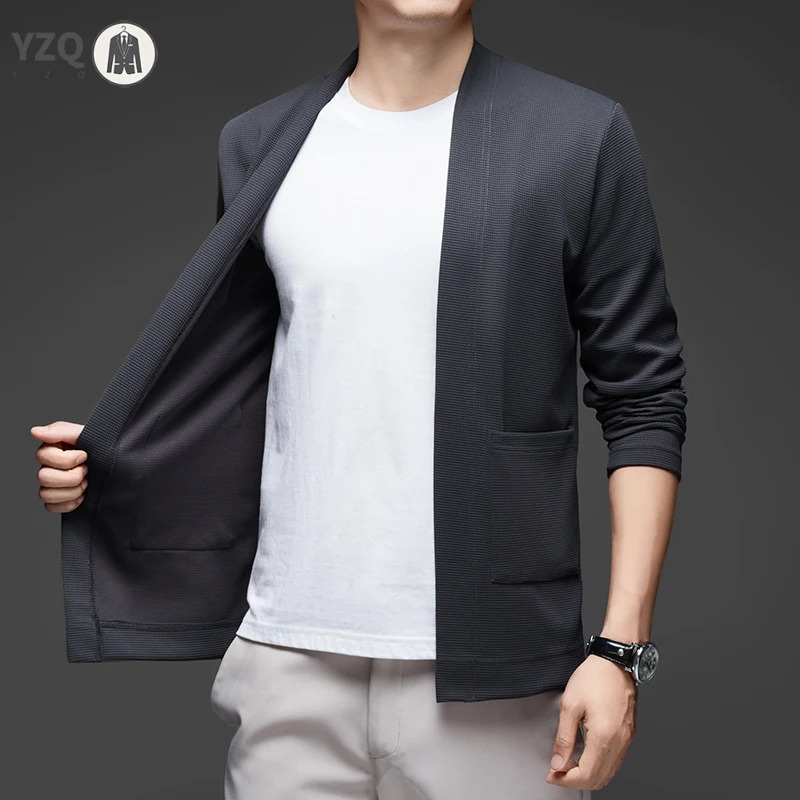 mens business casual long sleeved solid color cape jacket knitted comfortable and fashionable all season paradigm top 250313
