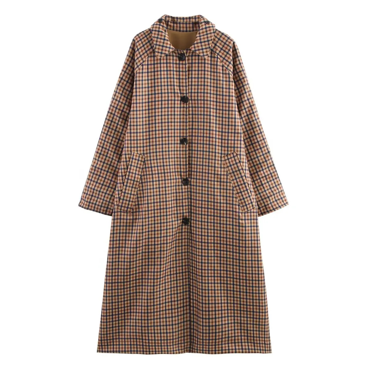 PB ZA reversible womens long sleepwear single-sided solid single-sided checkered button suitable for casual wear on the front 250402