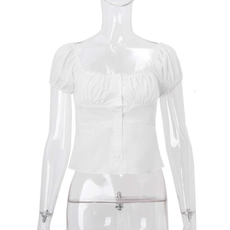 Ins2025 spring summer sweet cool square neck breasted cardigan looks slim with bubble sleeves short sleeved t-shirt top women, new casual and versatil