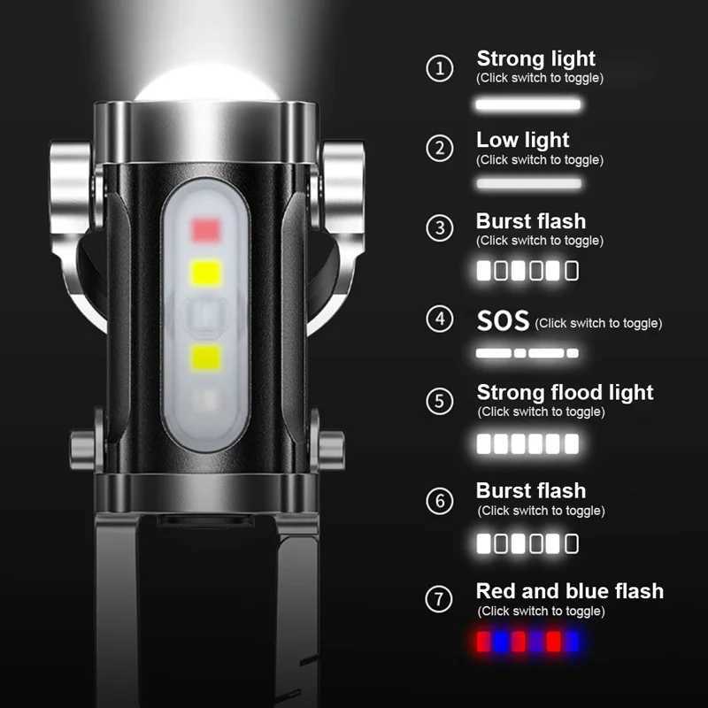 7 Modes Flashlight COB Work Light TYPE-C Rechargeable LED Keychain Hanging Portable Light Waterproof Keyring Camping Pocket LampW251106