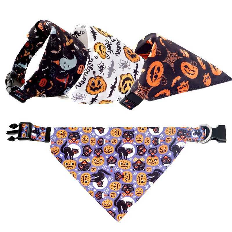 High Quality New pet supplies Halloween dog saliva towel collar cat triangle scarf bib dog pet collar pumpkin skull dog 1 piece T250407