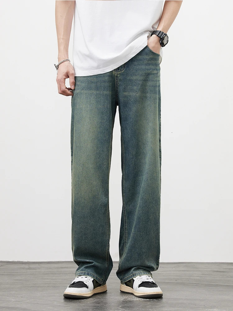 mens straight retro jeans soft Lyocell casual Trouser personalized highquality Korean fashion bagged 250401