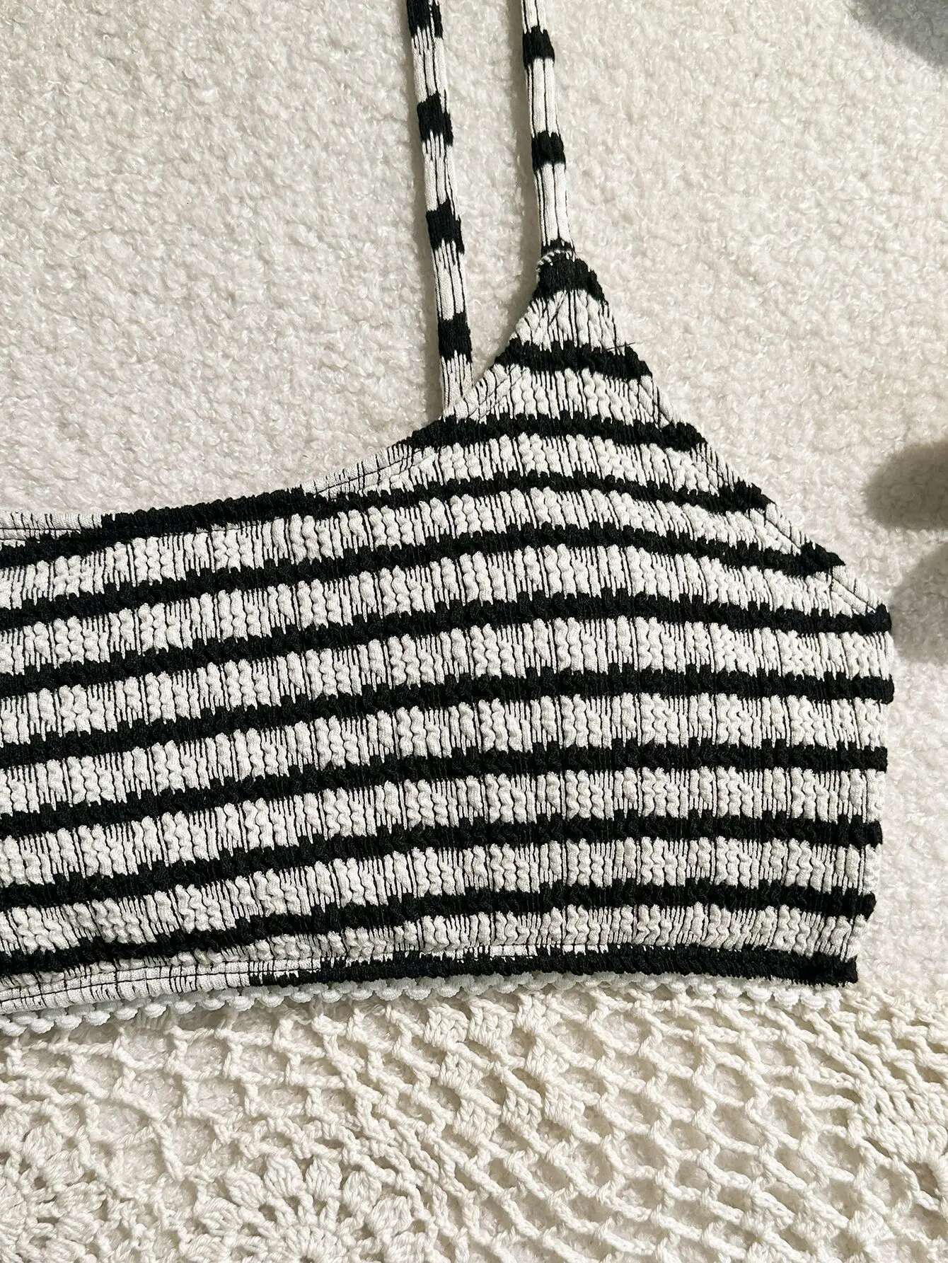 Dongdumaoyi Sexy Black Striped Bikinis Women Halter Pleate Push Up Micro Swimsuit Brazilian Beach Bathing Suit Holiday Thong Swimwear
