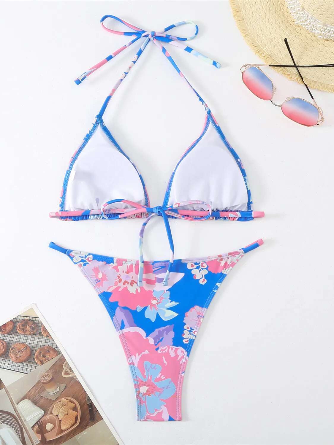 Dongdumaoyi Push Up Sexy Bikinis Swimwear Women Red Floral Print Bikini Set Brazilian Lace Up Bandage Bathing Suit Thong Swimsuit