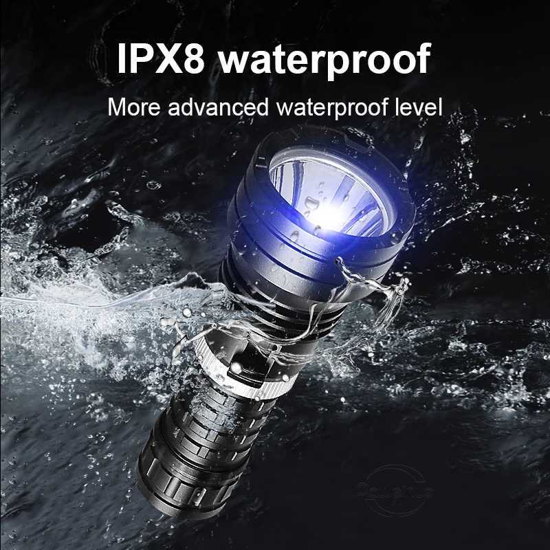High Power LED Diving Flashlights IPX8 Waterproof Dive Torch Rating Professional Diving Light 26650 Flashlight With Hand RopeW251106