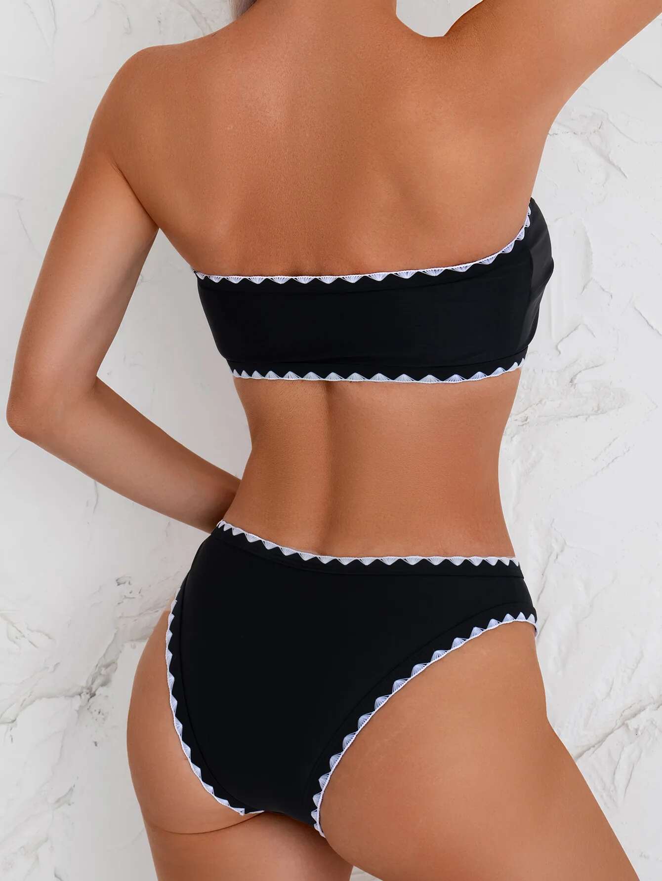 Dongdumaoyi Sexy Bandeau Bikini Mujer Women Black Patchwork Push Up Padded High Waist Swimsuit Beach Backless Bathing Suit Swimwear
