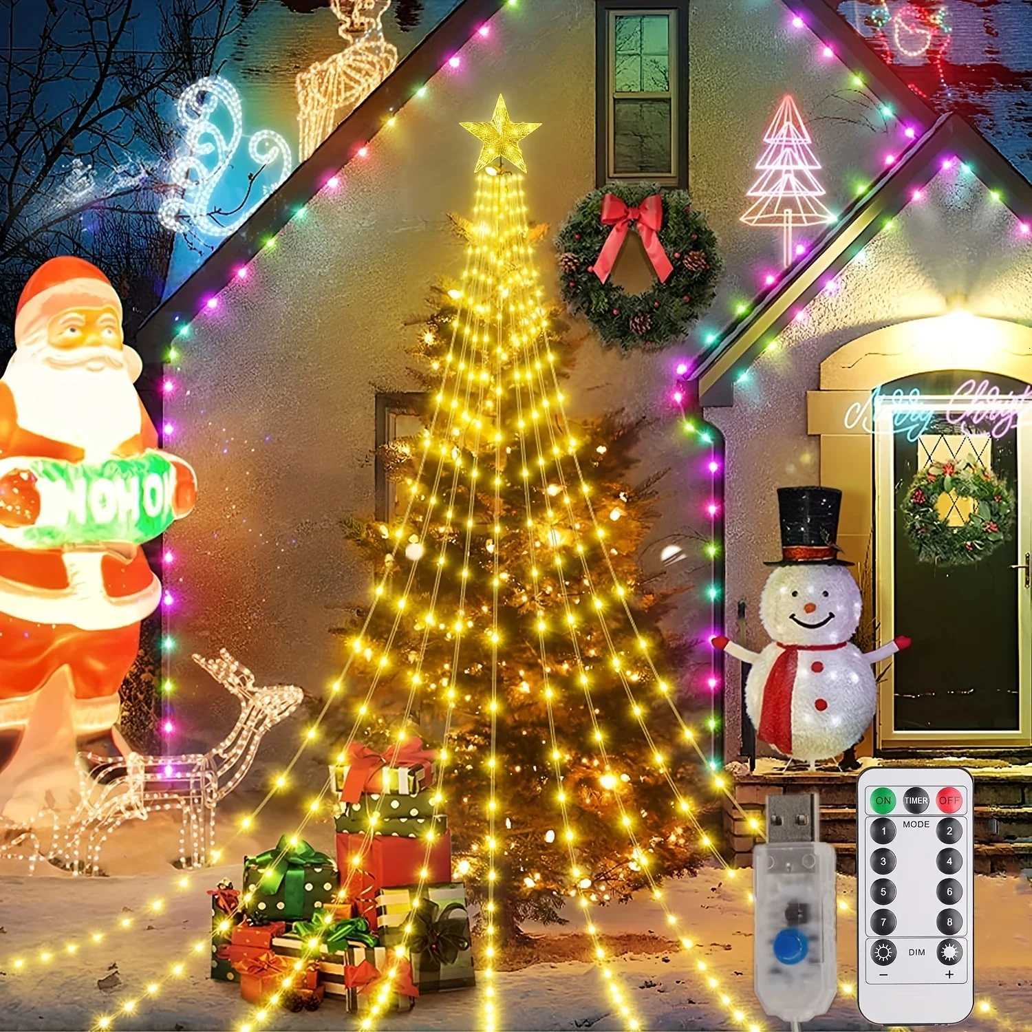 200/280 LED Star Waterfall Lights With 8 Modes USB Powered Remote Control Camping Light Indoor Outdoor Christmas String Lights W251107