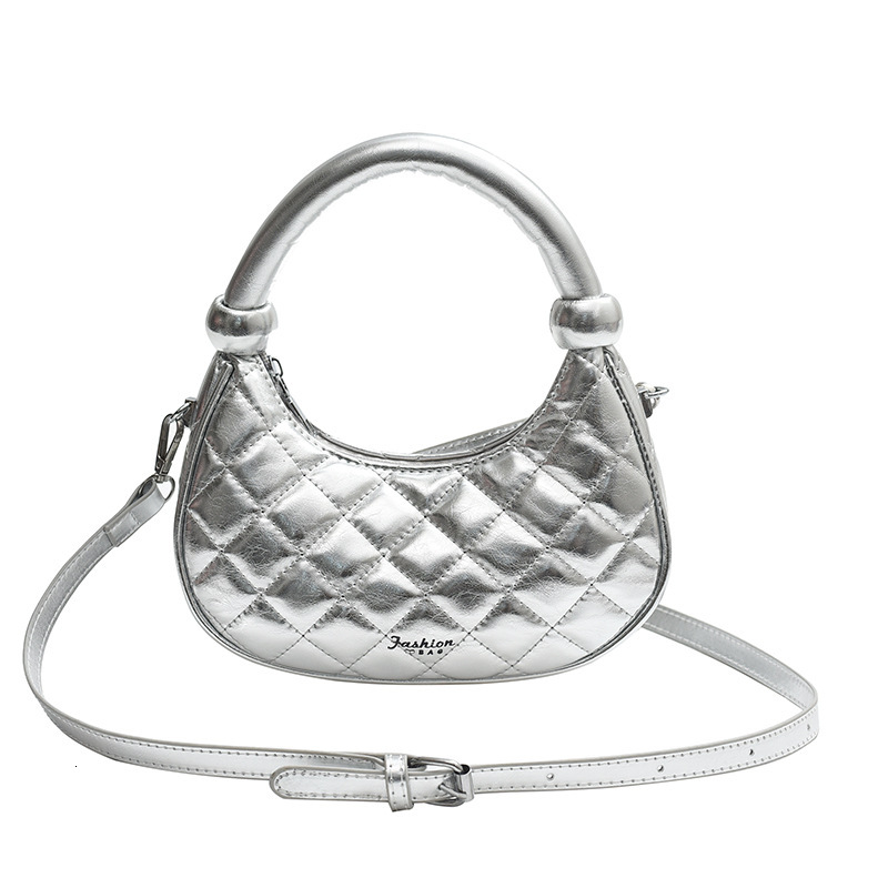 2025S Designer Women S Bag Premium Handbag Niche Silver Glossy Crescent Shaped Small Bag New Korean Version Fashionable Single Shoulder Crossbody Bag