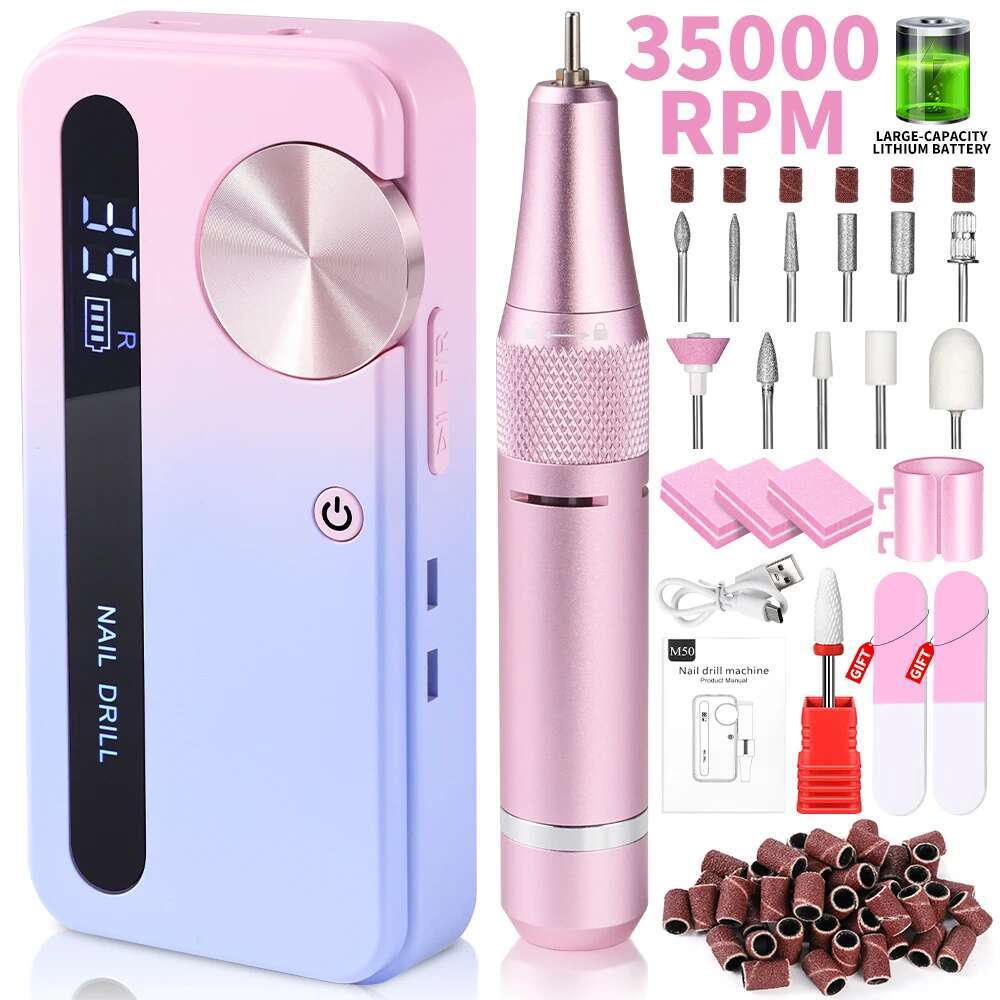35000RPM Electric Drill hine Professional Drills for Gel Nails Polish Rechargeable Portable Nail File Manicure Tool