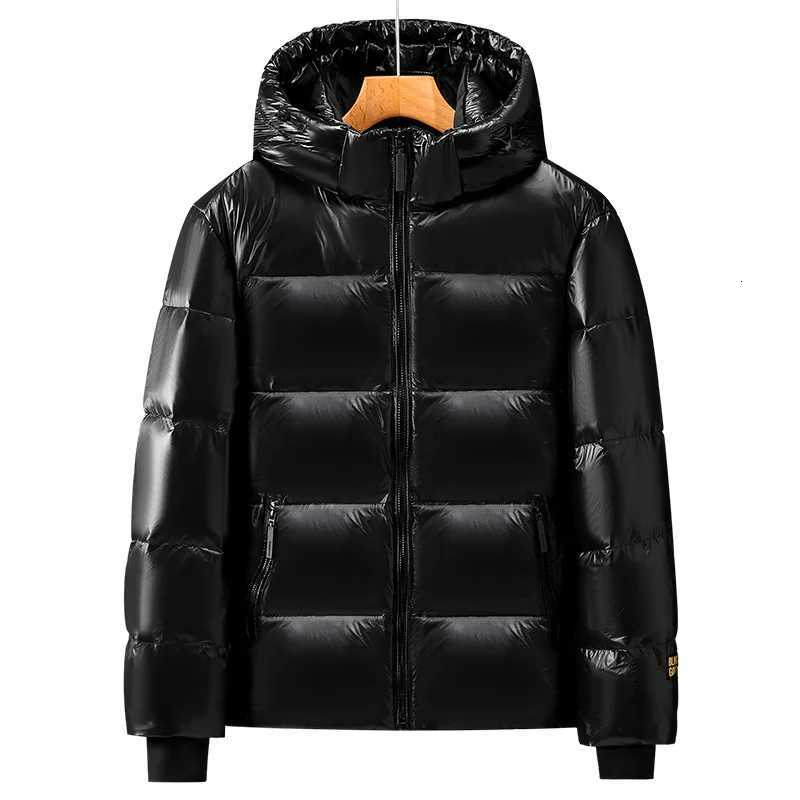 New Fashion Men Black Shiny Puff Jackets Down Coats Hooded Casual Down Jackets Quality Male Outdoor White Duck Down Warm JacketsT251107