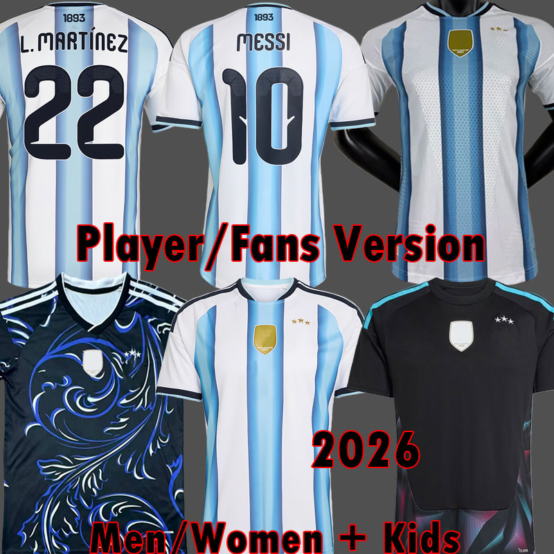 2026 Argentina soccer JerseyS ALVAREZ Fans player version DYBALA MARTINEZ Maradona football shirt copa Kit Men women Kids sets MESSIS uniform di maria 3 Stars 3XL 4XL