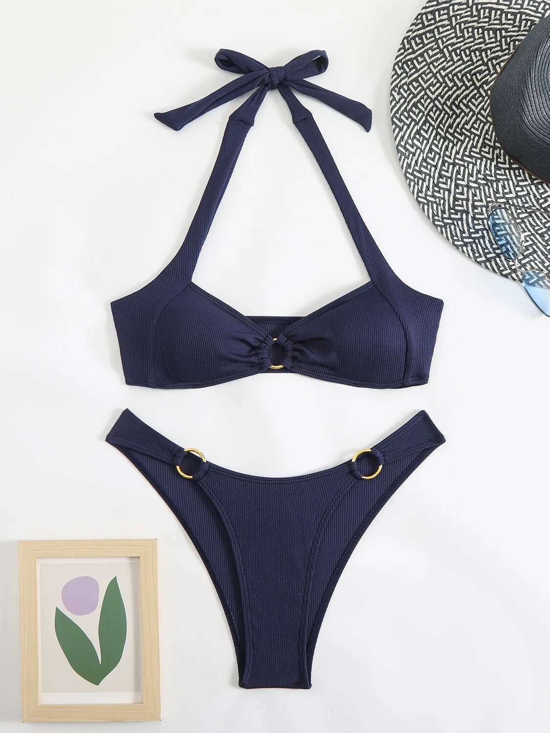 Dongdumaoyi Sexy Micro Bikini Women Halter Metal Ring Linked Push Up Swimwear Brazilian Summer Bathing Suit Swimsuit Beachwear
