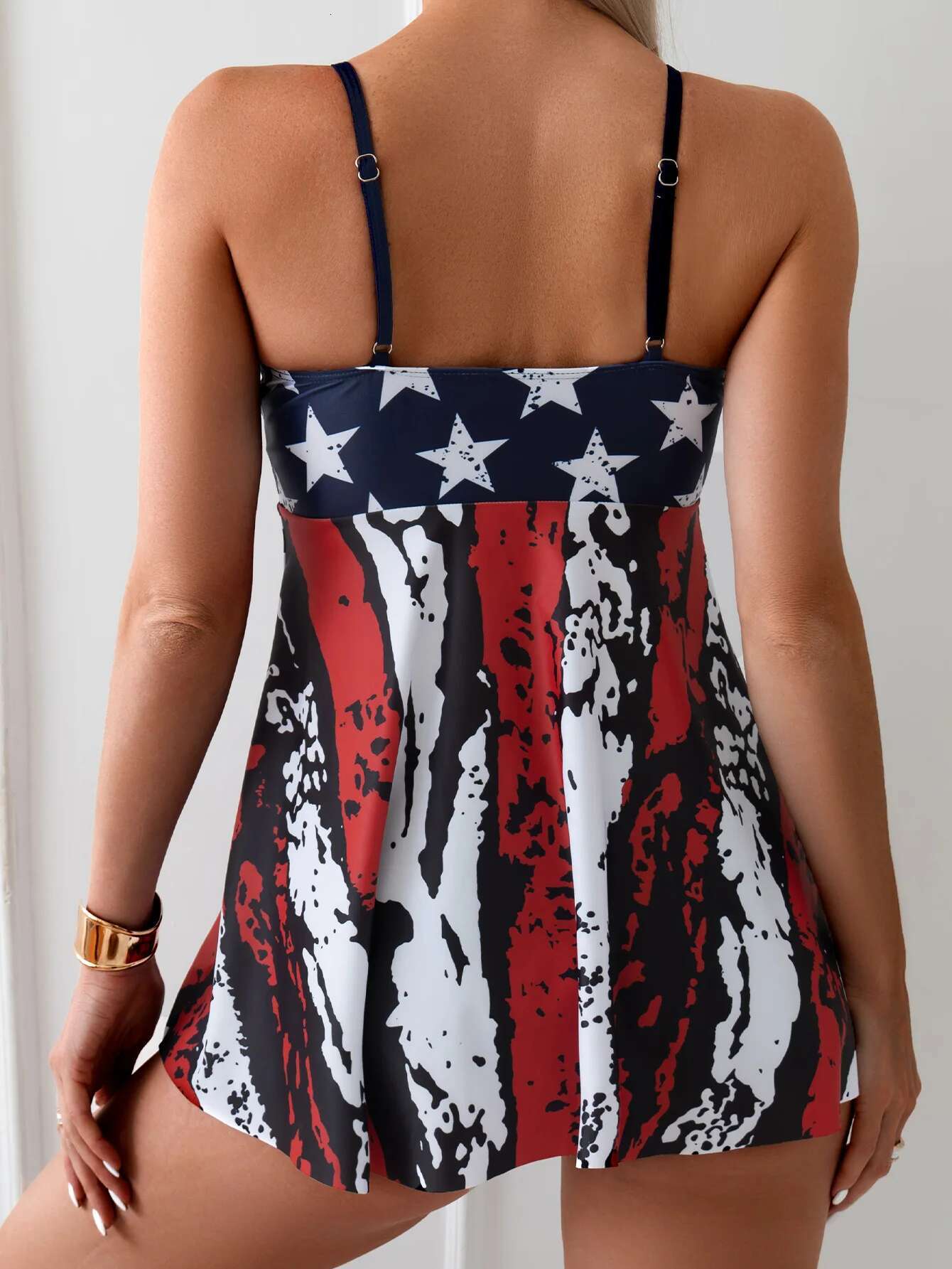 Dongdumaoyi Women S Piece Tankini Swimsuit Summer New Beach Vacation Sling Backless Bikini Dark Blue American Flag Style Bathing Suit