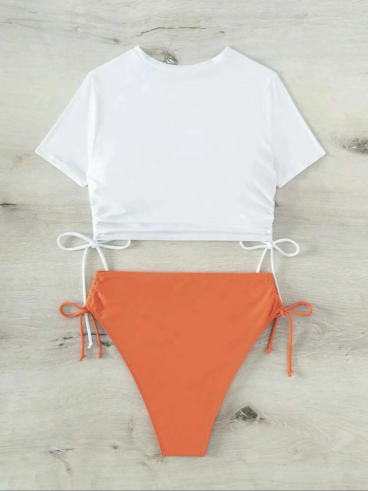 Dongdumaoyi Sexy Maple Letter Print Bikini Set Women Short Sleeve Push Up Pleate Drawstring High Waist Swimsuit Bathing Suit Swimwear
