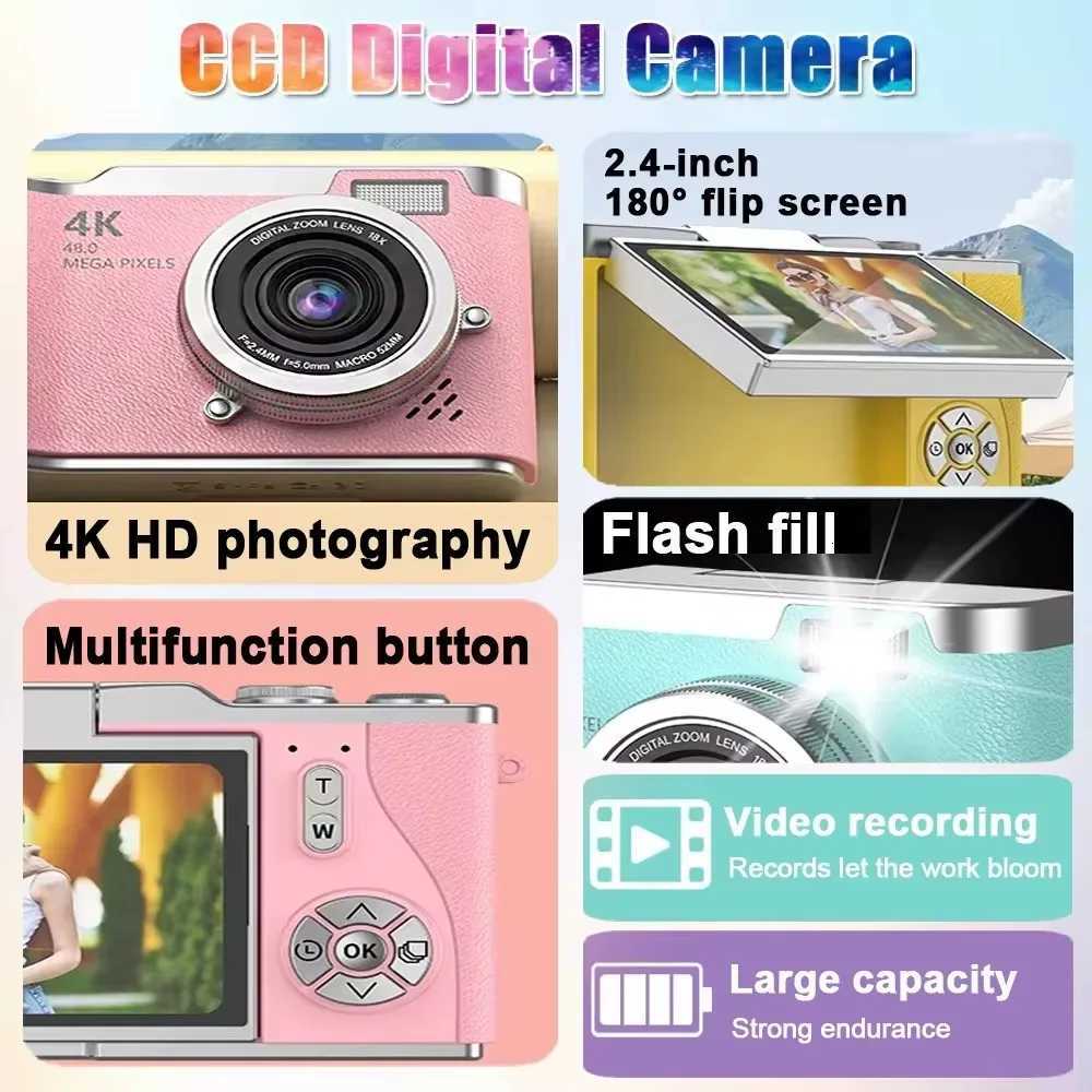 NEW 4K CCD 8X Digital Zoom Digital Camera 48MP Compact Portable Digital Photography Camera 180 Flip Screen Selfie CameraW251107
