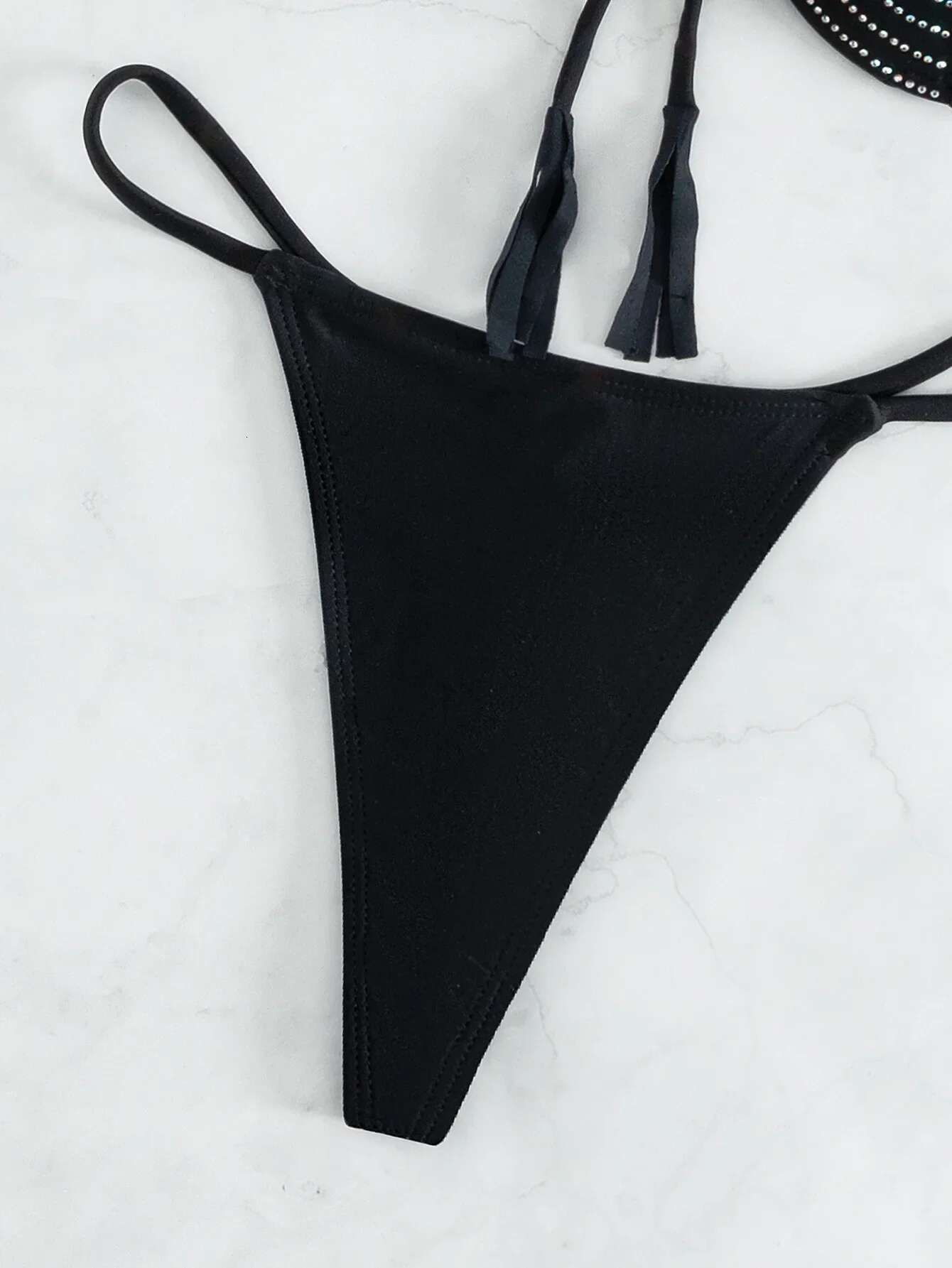 Dongdumaoyi Luxury Hot Drill Bikinis Sets Women Halter Black Rhinestone Lace Up Micro Swimsuit Brazilian Bathing Suit Triangle Swimwear