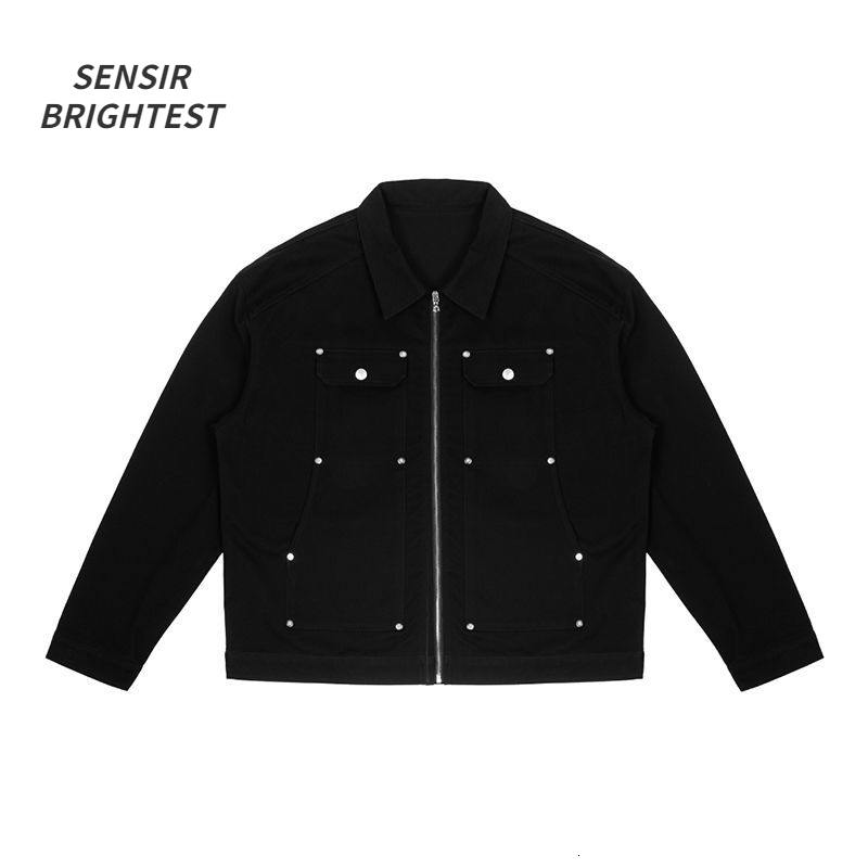 American style street metal stud denim jacket mens retro hiphop washed loose zipper 250312