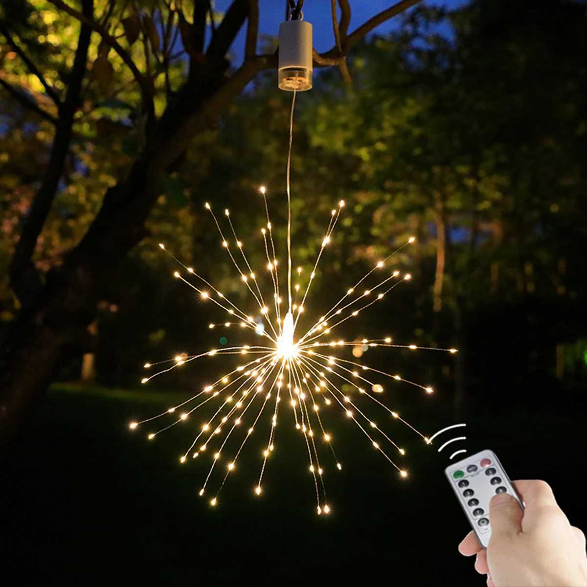 150/200 LED String Fairy Lights Hanging Starburst Lamp DIY Firework Christmas Garland Festival Decoration Remote Twinkle Lights W251107