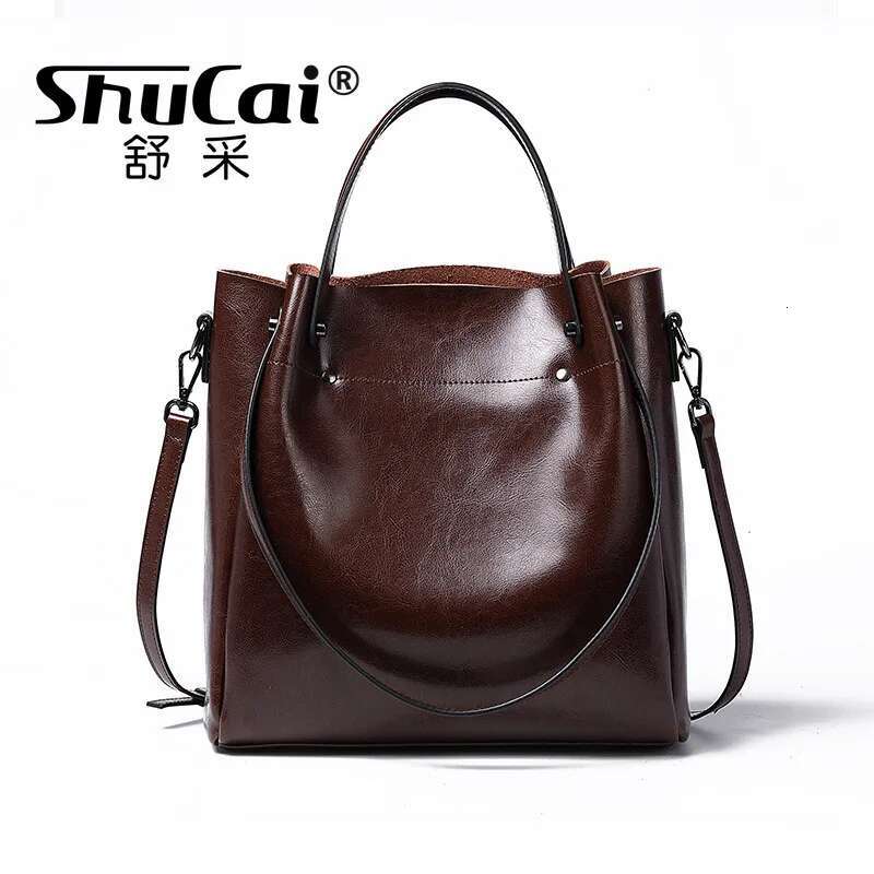 Shoulder Large Casual Tote Fashion Messenger Cowhide Leather Women's Bag Large-Capacity Ladies Handbag Bucket High Quality