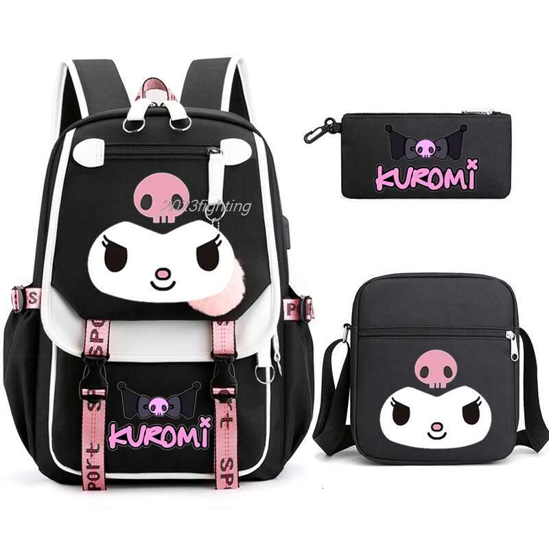 3Pcs Lovely Kuromi Melody Backpacks Women Men Patchwork Bookbag Sport Rucksack For Girl Bagpack Laptop Teens Travel Schoolbag