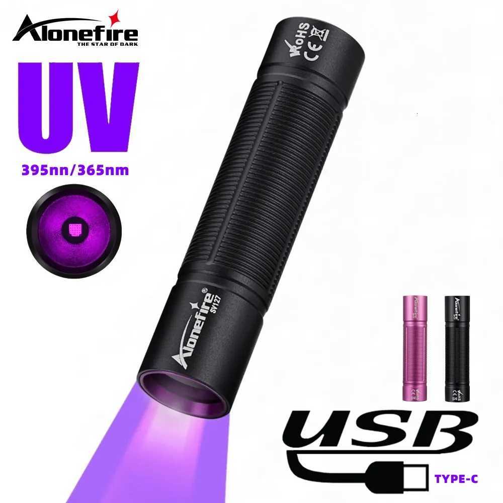 Mini 365nm UV Flashlight USB Rechargeable Ultraviolet Blacklight Marker Cat Dog Urine Money Fluorescence Detector LightW251106