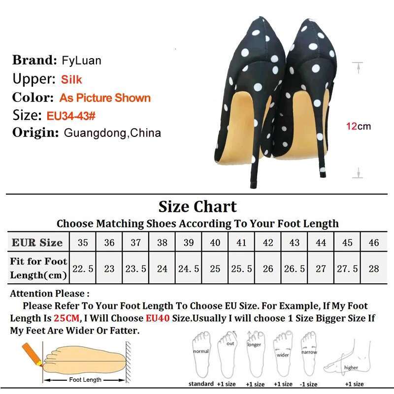 Silk High Heels 8Cm 10Cm 12Cm Stiletto Polka Dot Shallow Mouth Women Shoes Fashion Pointed Toe Party Pumps Female Large Size 43