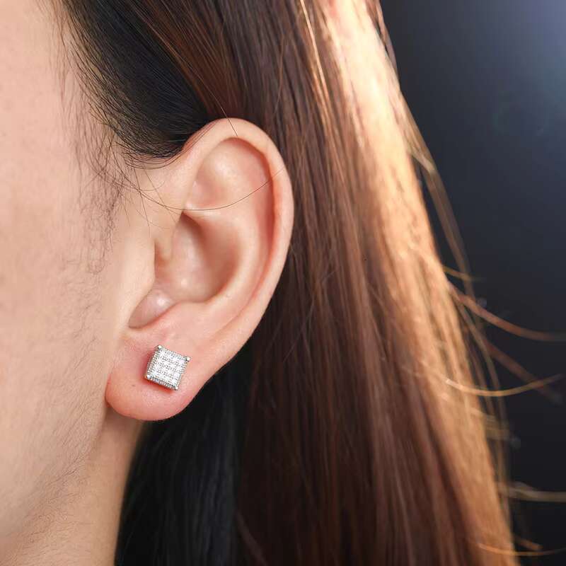 Vintage Mens White Gold Stud Earring 925 Sterling Silver Jewelry Stud Earrings VVS1 Moissanite Geometric Stud Earrings