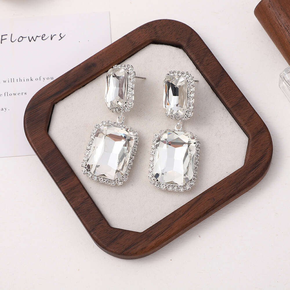 Style, personality, fashion, simple and fashionable rectangular cut earrings, hot temperament, women's accessories