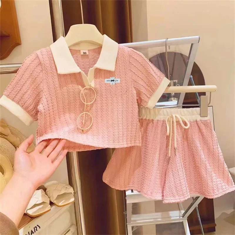 Baby Girls Clothes Set Kids Cute Sweet Casual Short Sleeve Top Pant Outfit Sets Summer Children Comforts Sportswear 2-10Years 250407