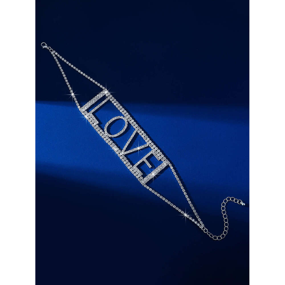 New best-selg scardorned with dia letters hot LOVE collarbone chain, exaggerated style, personalized rhie necklace