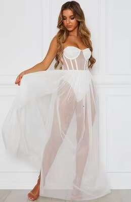 Women Summer Hot Sale Sexy Mesh Pamas Long Dress Sleeveless Soft One Piece Underwear Women's Sleepwear