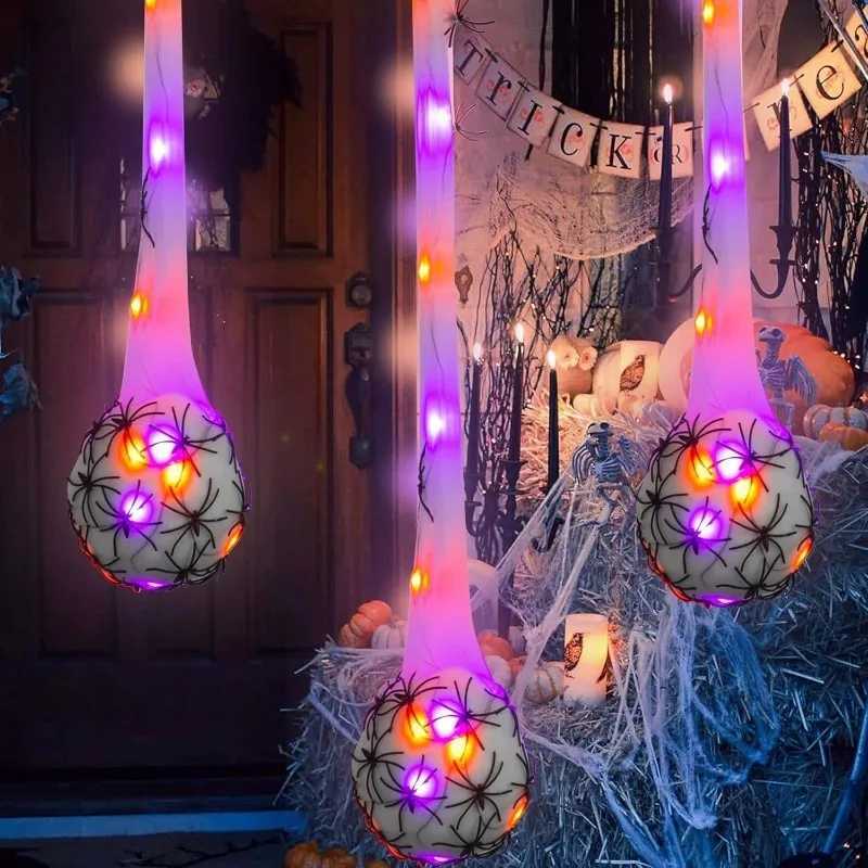 Halloween Glowing Spider Egg for Porch Lawn Wall Hanging Light-up Web Prop Creepy Spooky Party Outdoor Halloween Decoration W251107