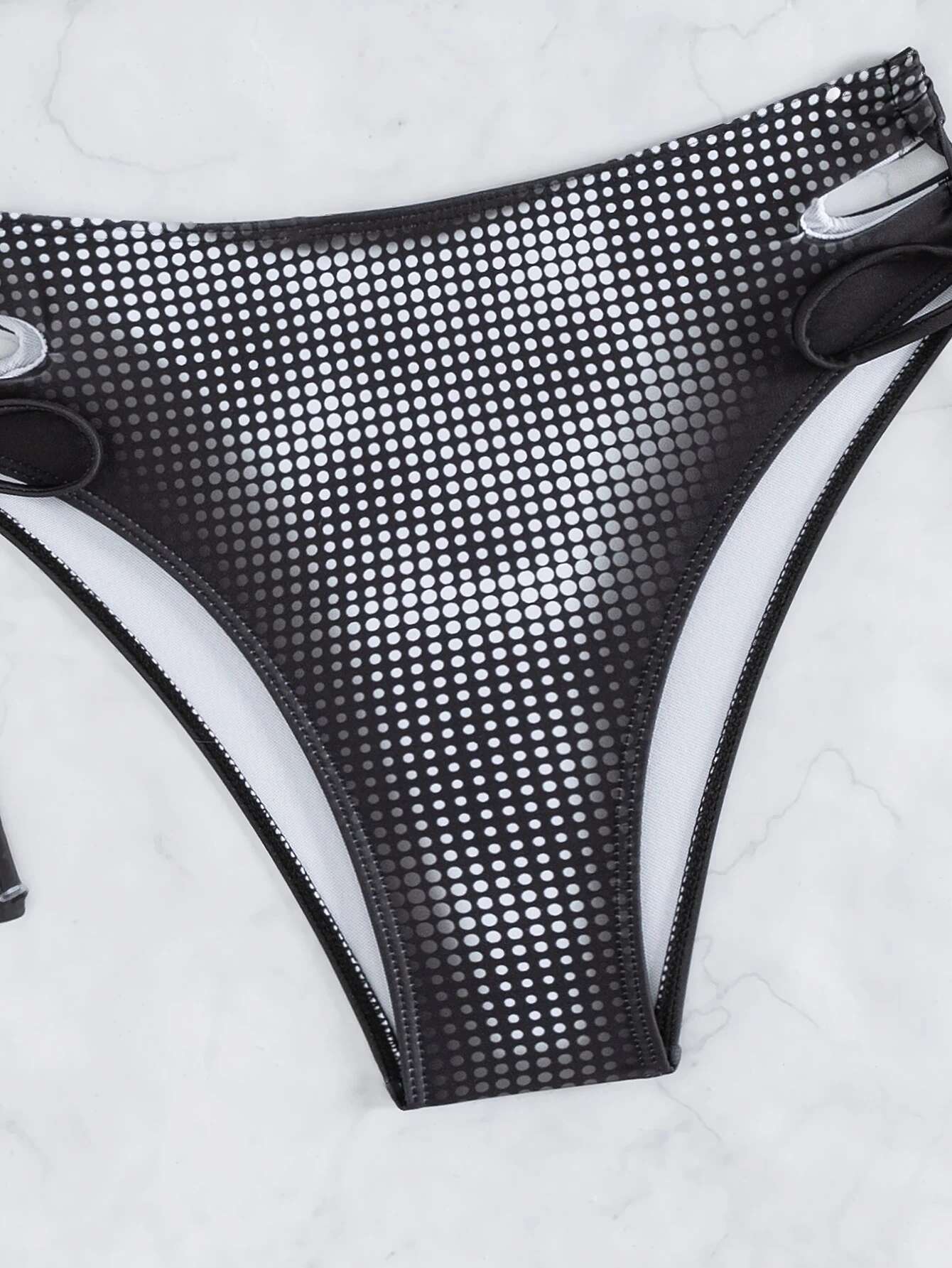 Dongdumaoyi Sexy Black White Dot Bikini Set Women Sport Vest Hollow Out Drawstring High Waist Swimsuit Beach Bathing Suit Swimwear