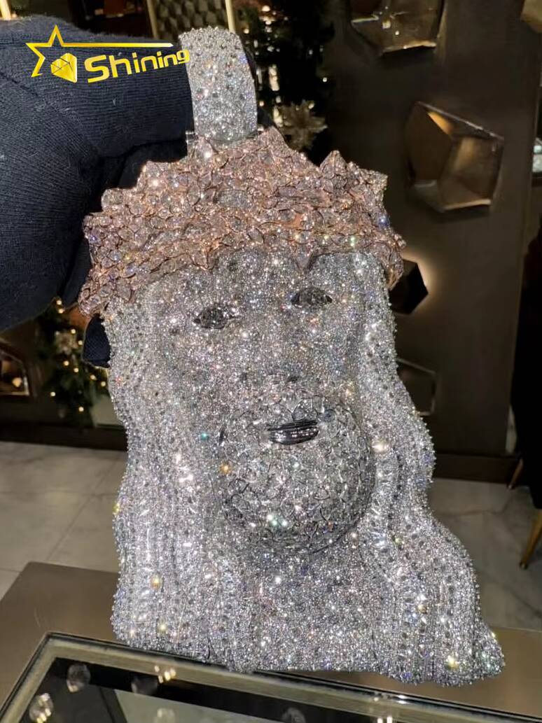 Hip Hop Jewelry 925 Silver Fully Moissanite Jesus Pendant High Quality Custom Moissanite Pendant Men Iced Out Charms Pendant