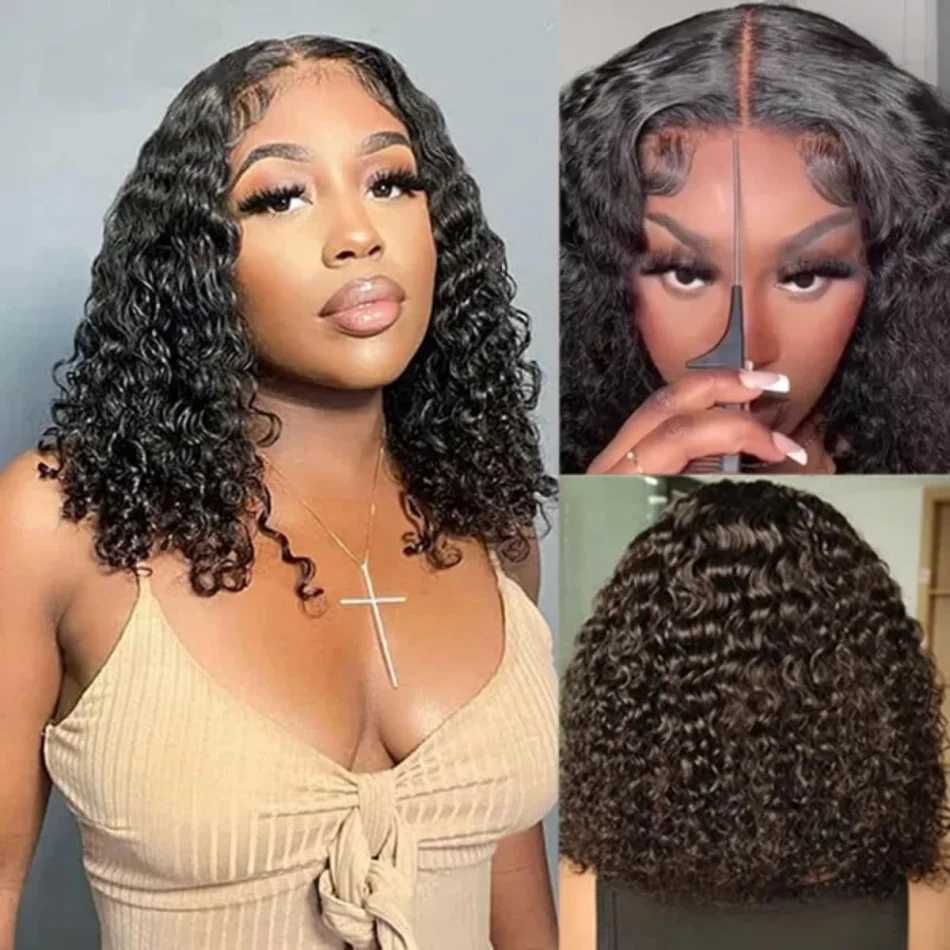 Bob Wig Human Hair Wear And Go Glueless Short Curly Hd Lace Front Human Hair Wigs Pre pluCK Hair Deep Wave Frontal Wig W251107