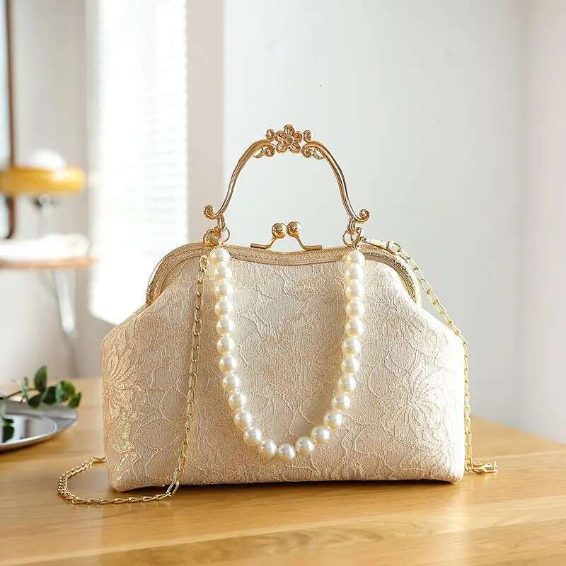 Vintage Classic Lace Beads Wedding Shell Lock Bags Women Shoulder Crossbody Bag Chain Women's Handbags Purses