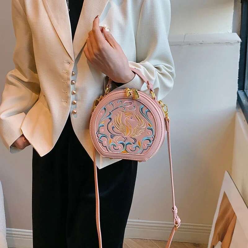 Embroidery Fashion PU Crossbody Circular Sewing Thread 2025 High Quality Bags for Women Pu Zipper Women's Handbags 's