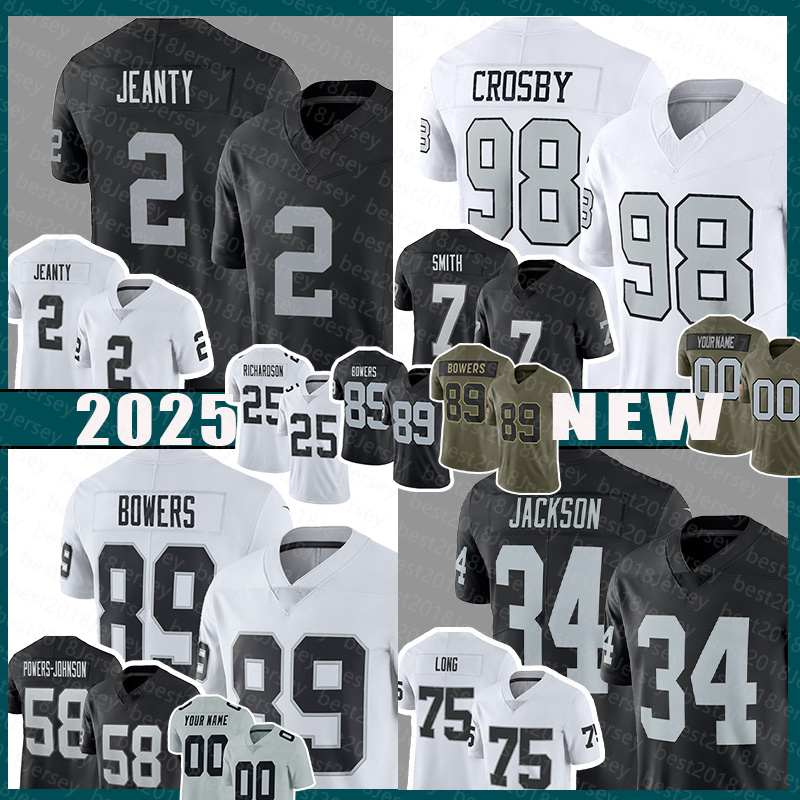 Mens Brock Bowers Football Jerseys Ashton Jeanty Maxx Crosby Howie Long Bo Jackson Decamerion Richardson Geno Smith Charles Woodson Jackson Powers-Johnson