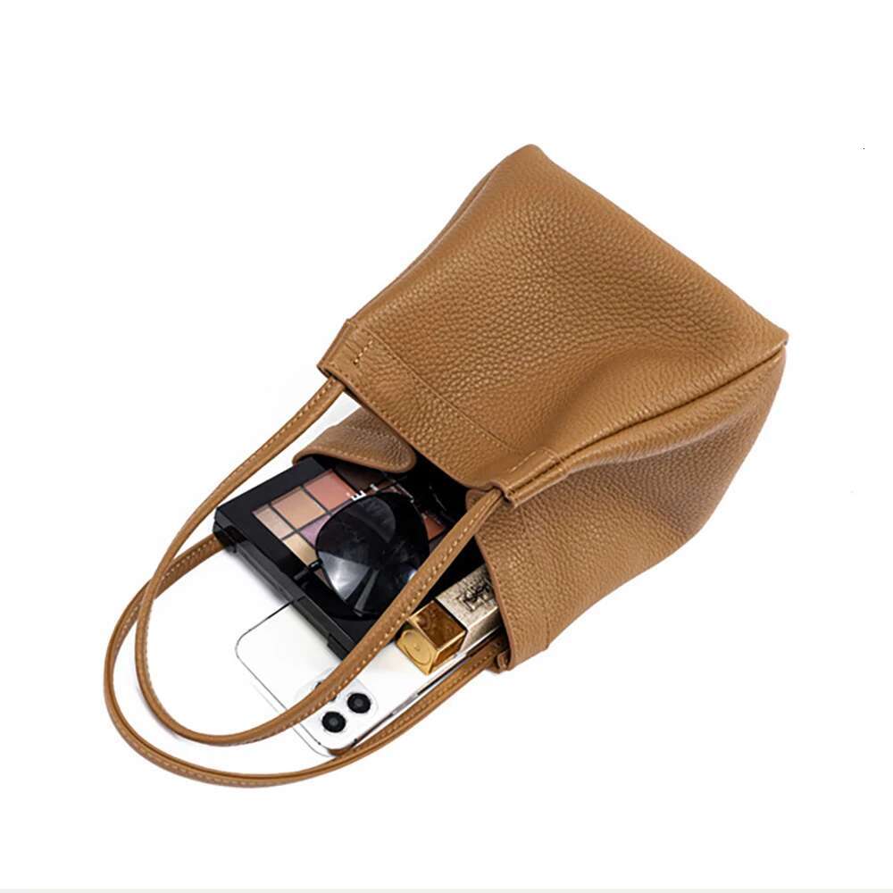 Genuine Leather Women Shoulder Color Fashion Female Square Bucket Purse Solid Versatile Top Handle Underarm Cowhide Tote Bag