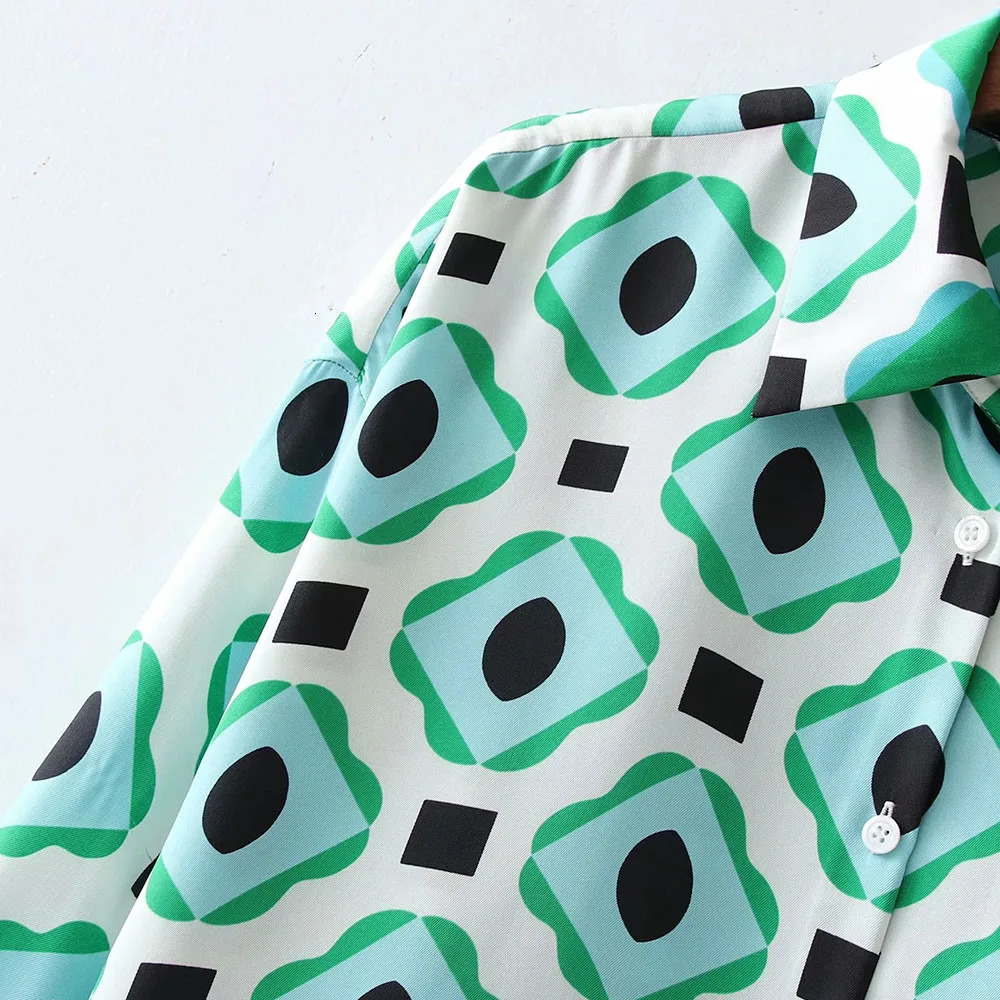 Xikom Summer Womens Retro Two Piece Bohemian Printed Loose Collar Shirt Elastic High Waist Casual Mens Pants Set 250313