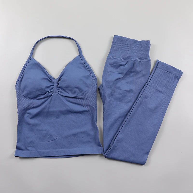Womens Impact Longline Strappy Top Vest and Padded High Waist Scrunch Seamless Designer Yoga Leggings Fiess Clothes Workout Sets Suit Activewear Gym S