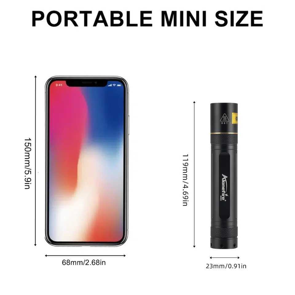 365nm High Power Blacklight LED Flashlight Invisible Ink Marker Cat Dog Urine Tinea Leakage Ore Money Scorpion Fluorescence LampW251106