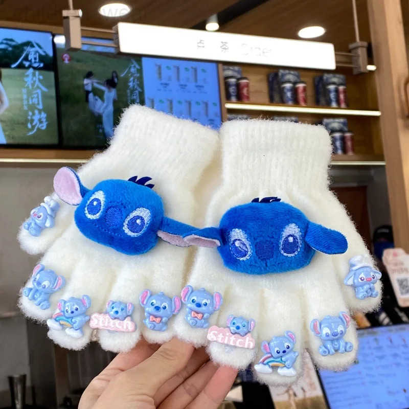 Disney Kawaii Stitch Kids Warm Gloves Cute Cartoon Five-Finger Gloves Fashion Boys Girls Winter Mittens Christmas Gifts 4-12Y H251107