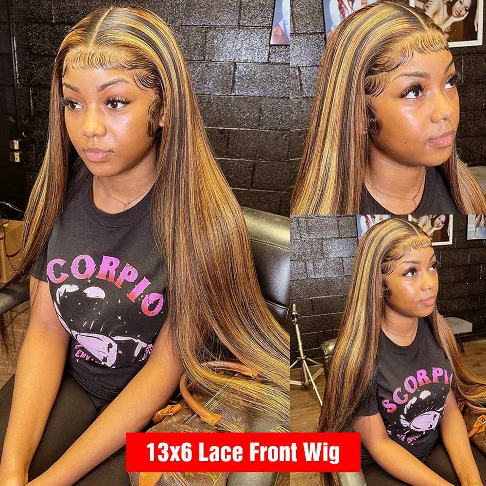 Highlight Glueless Wigs Human Hair Ready To Wear And Go For Women Preplucked Brazilian Ombre Straight 13x6 HD Lace Frontal Wig W251107
