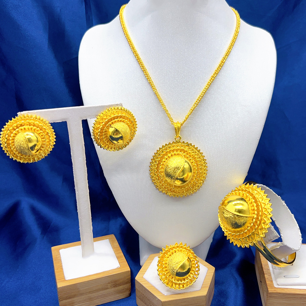 18k Gold Plated Jewelry Sets For Women Ethiopian Fashion Necklace Earrings Bracelet Ring Jewellery Set Wedding Party Gifs 241120