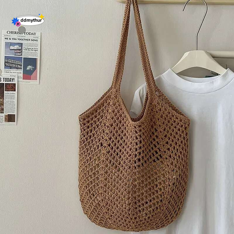 Leisure large capacity cotton woven hollow straw shoulder holiday beach bag ddmythur