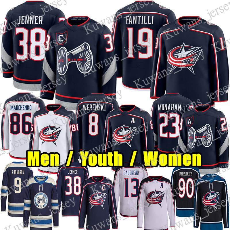 #38 Boone Jenner columbuss hockey jersey blue jackets jersey #23 Sean Monahan Adam Fantilli Kirill Marchenko Johnny Gaudreau Merzlikins Wood Zach Werenski jerseys