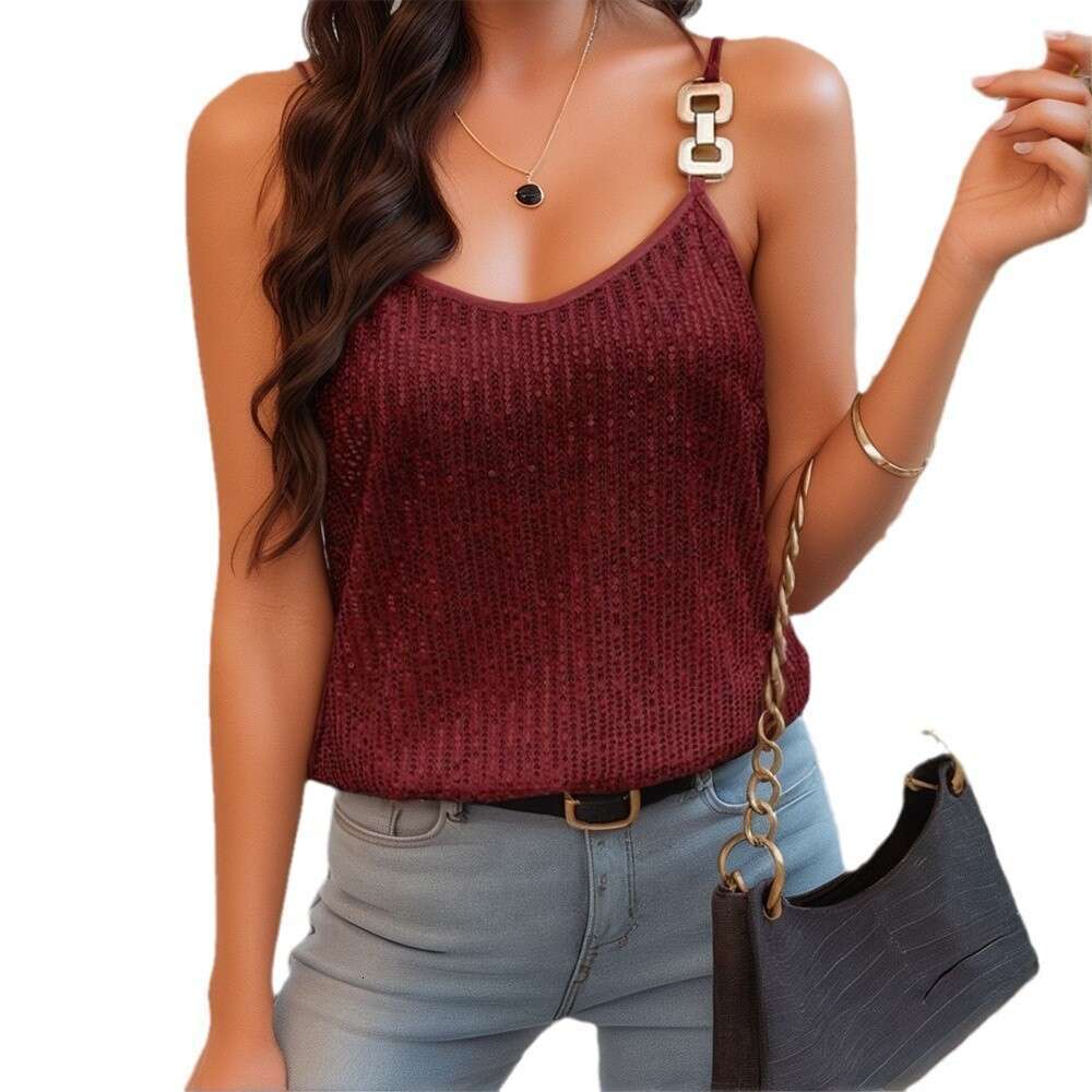 Cross-Border New Sexy Base Shirt Outerwear Top Banquet Annual Meeting Suit Inner Layer Sequin Camisole for Women